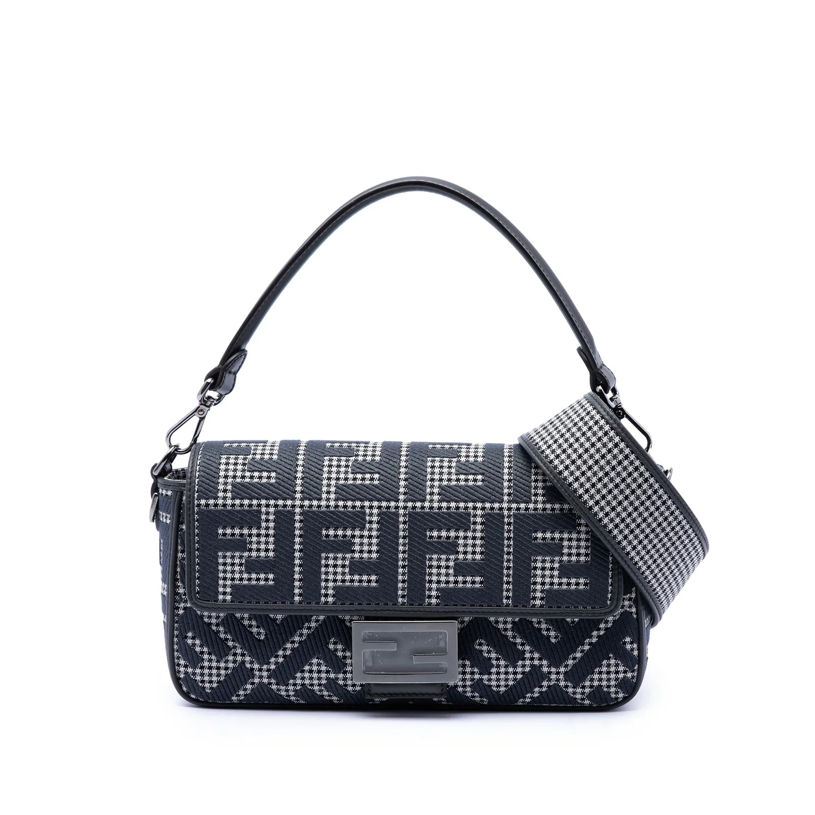Fendi — Embroidered Houndstooth Baguette Satchel — Handbag — resale
