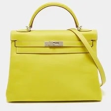 Hermès — Hermes Kelly 32 Retourne Palladium Finish LimeGris Perle Top — Handbag — resale