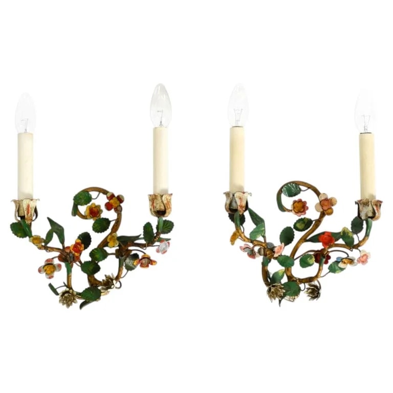 Two Floral Wall Made of Metal With Hand-painted Details, Italy 1950s — lighting — resale