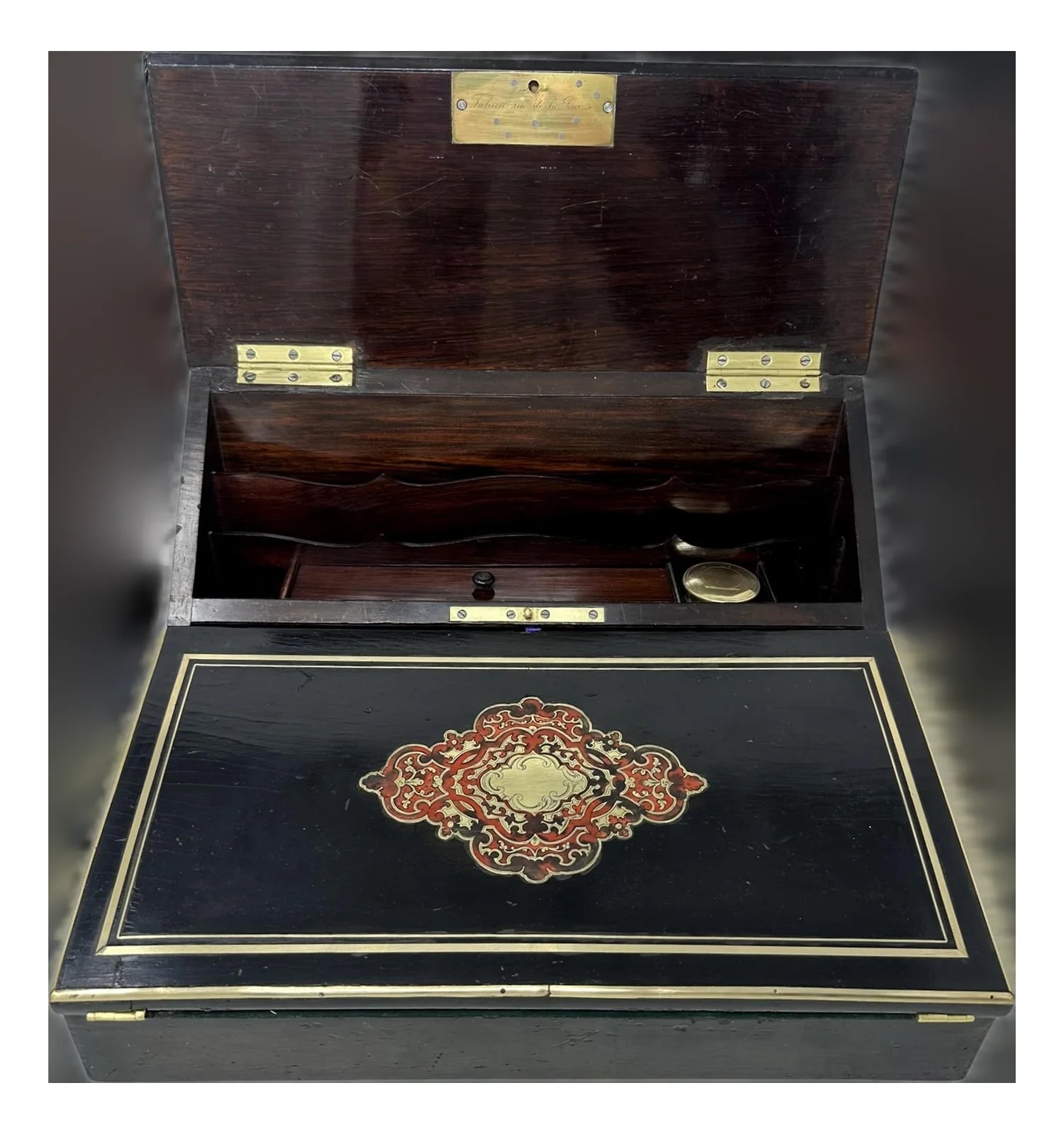 Antique French Bound Boulle Wooden Writing Slope Alphonse Tahan Paris — Furniture — resale