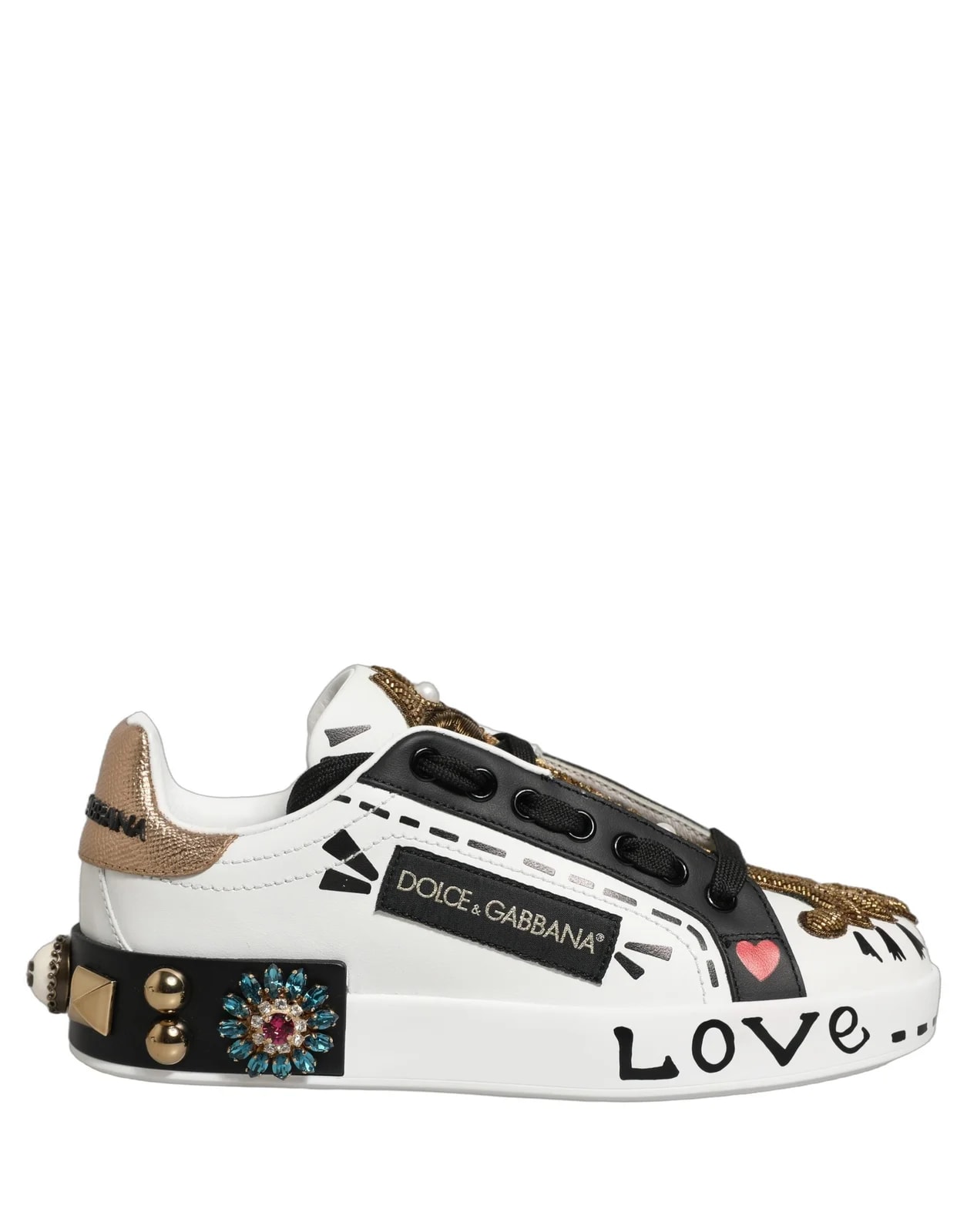 Dolce & Gabbana — Dolce & Gabbana White Gold Studded Portofino Shoes — Sneaker — resale