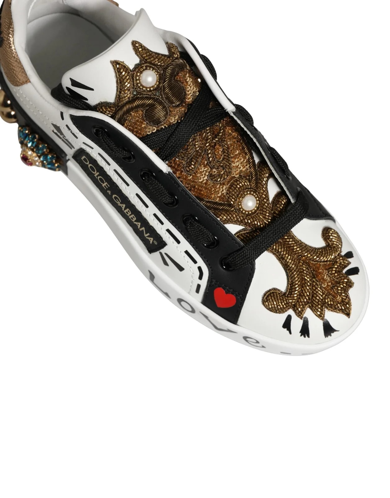 Dolce & Gabbana White Gold Studded Portofino Shoes 3