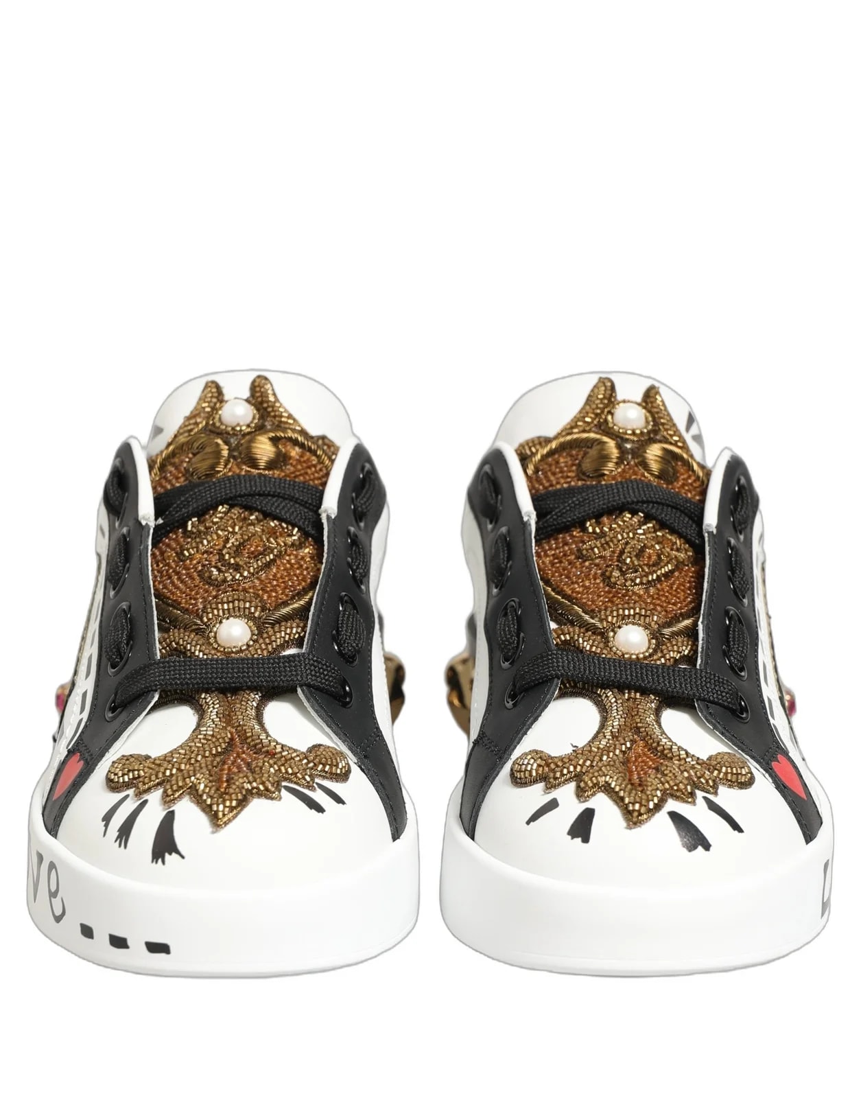 Dolce & Gabbana White Gold Studded Portofino Shoes 4