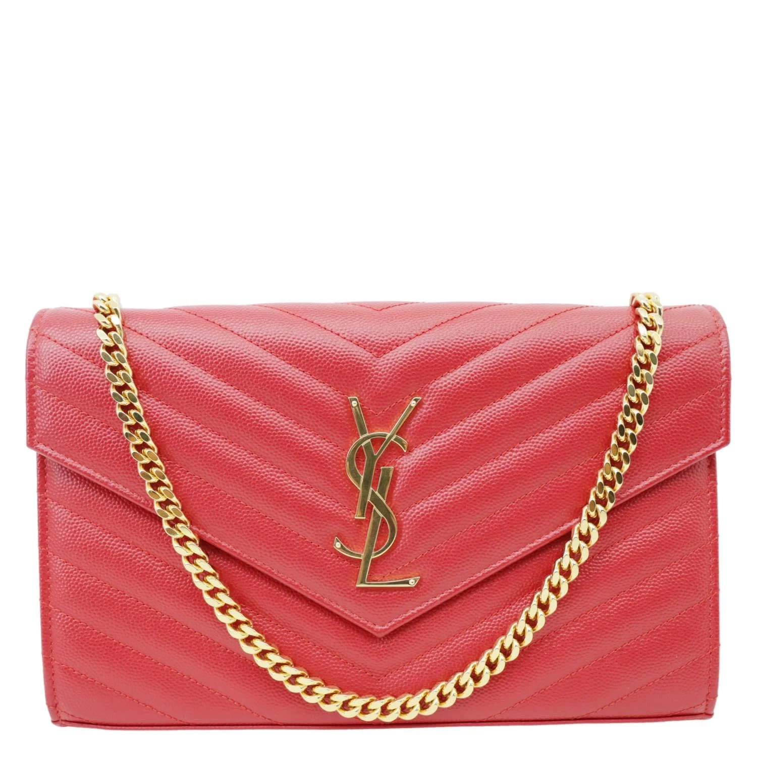 Yves Saint Laurent — Yves Saint Laurent Envelope Grain de Poudre Chevron Wallet on Chain — Handbag — deal