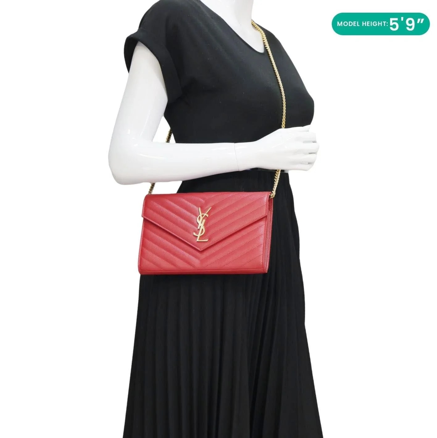 Yves Saint Laurent Envelope Grain de Poudre Chevron Wallet on Chain 2