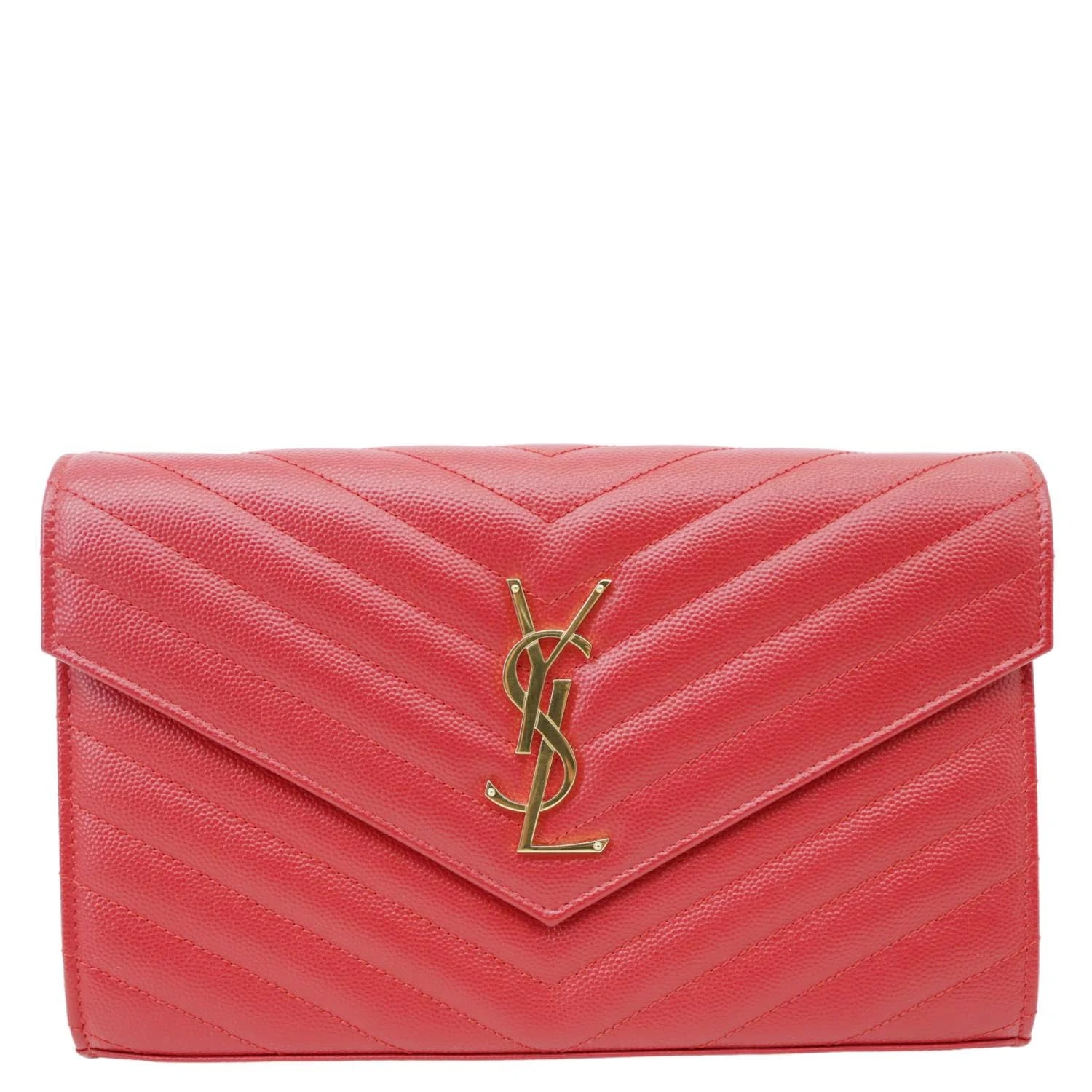 Yves Saint Laurent Envelope Grain de Poudre Chevron Wallet on Chain 3