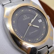 Omega Seamaster Silver Black Quartz Working New Battery Cleaned Leather 2