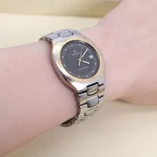 Omega Seamaster Silver Black Quartz Working New Battery Cleaned Leather 3