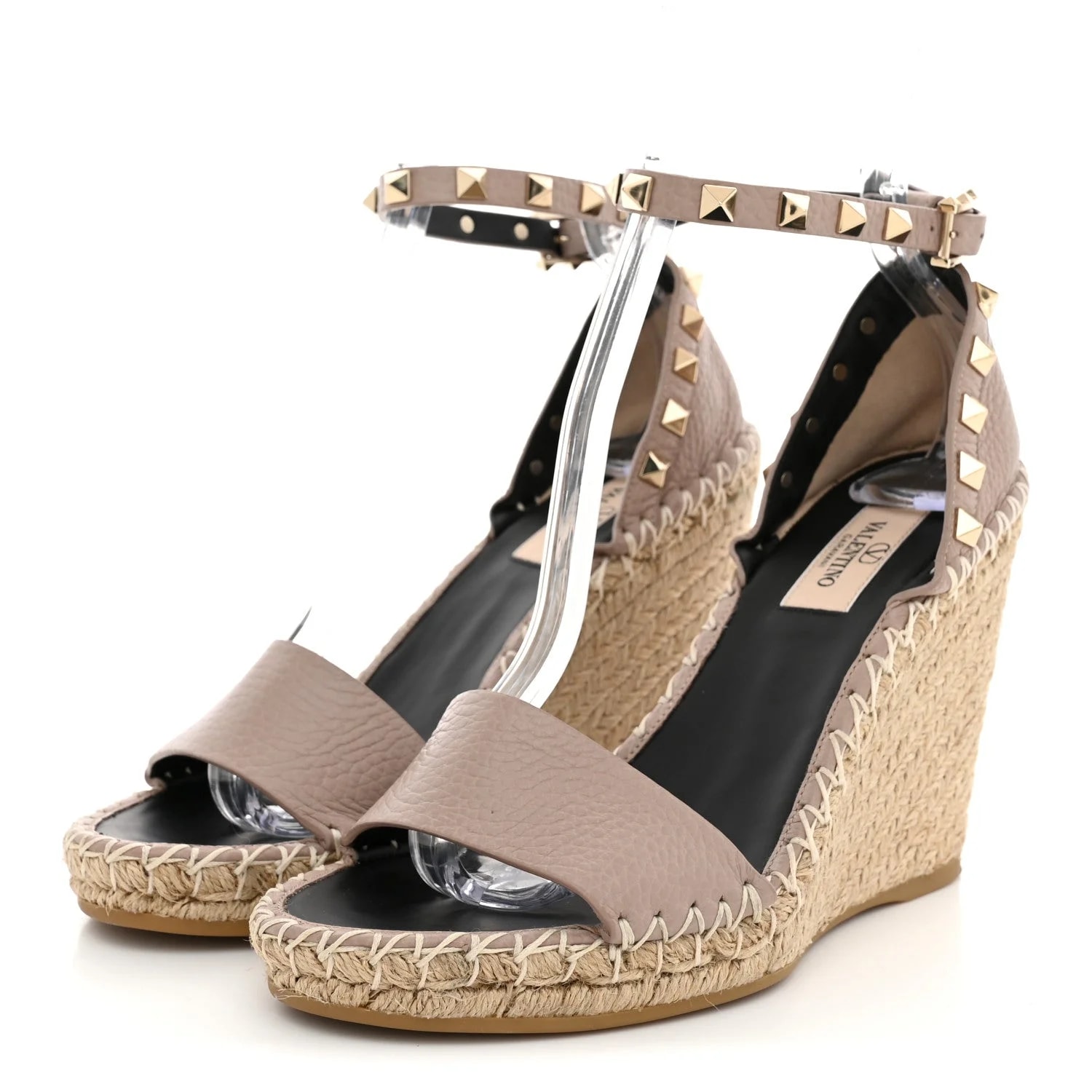 Grained Rockstud Ankle Strap Espadrille 15/105mm Wedge 37 Poudre 4