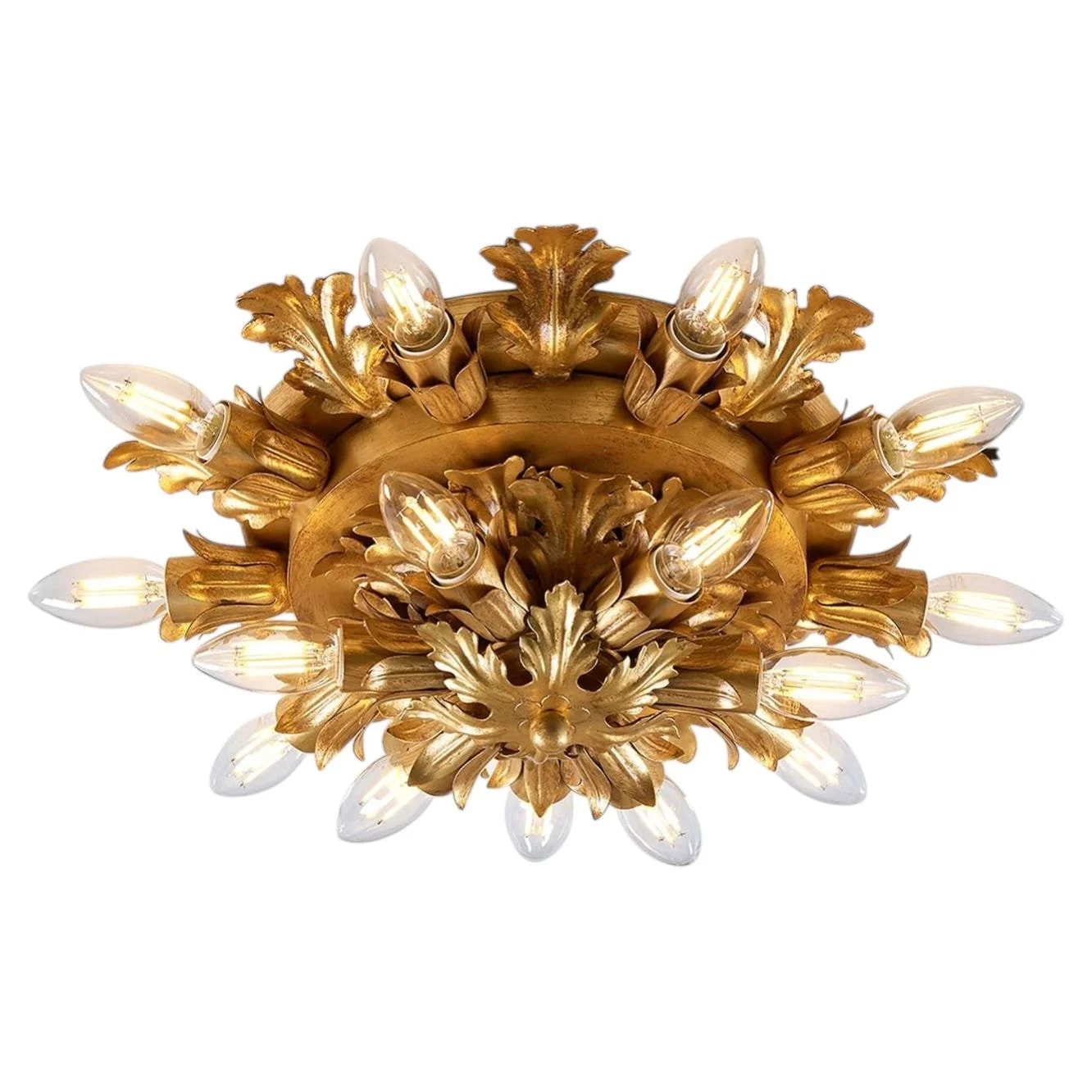 Gold Leaf Metal 15-Light Ceiling Lamp — lighting — resale