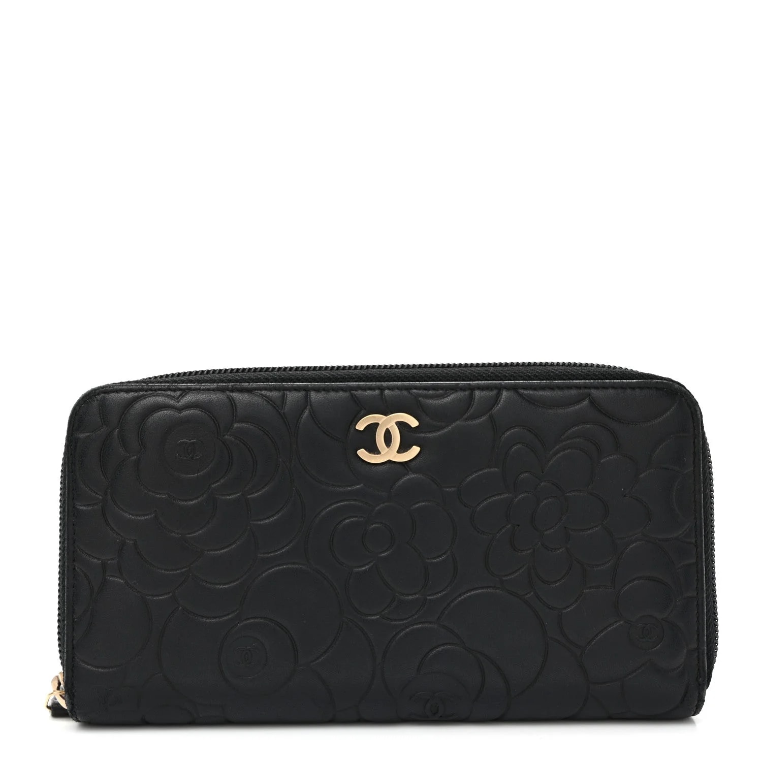 Chanel — Camellia Embossed Large Zip Around Gusset Wallet — Accessory — resale