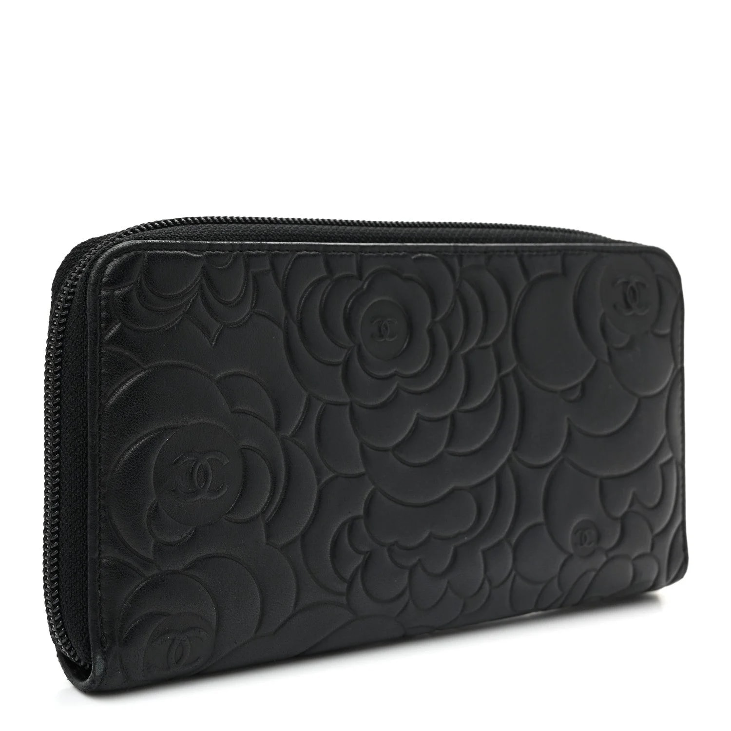 Camellia Embossed Large Zip Around Gusset Wallet 3