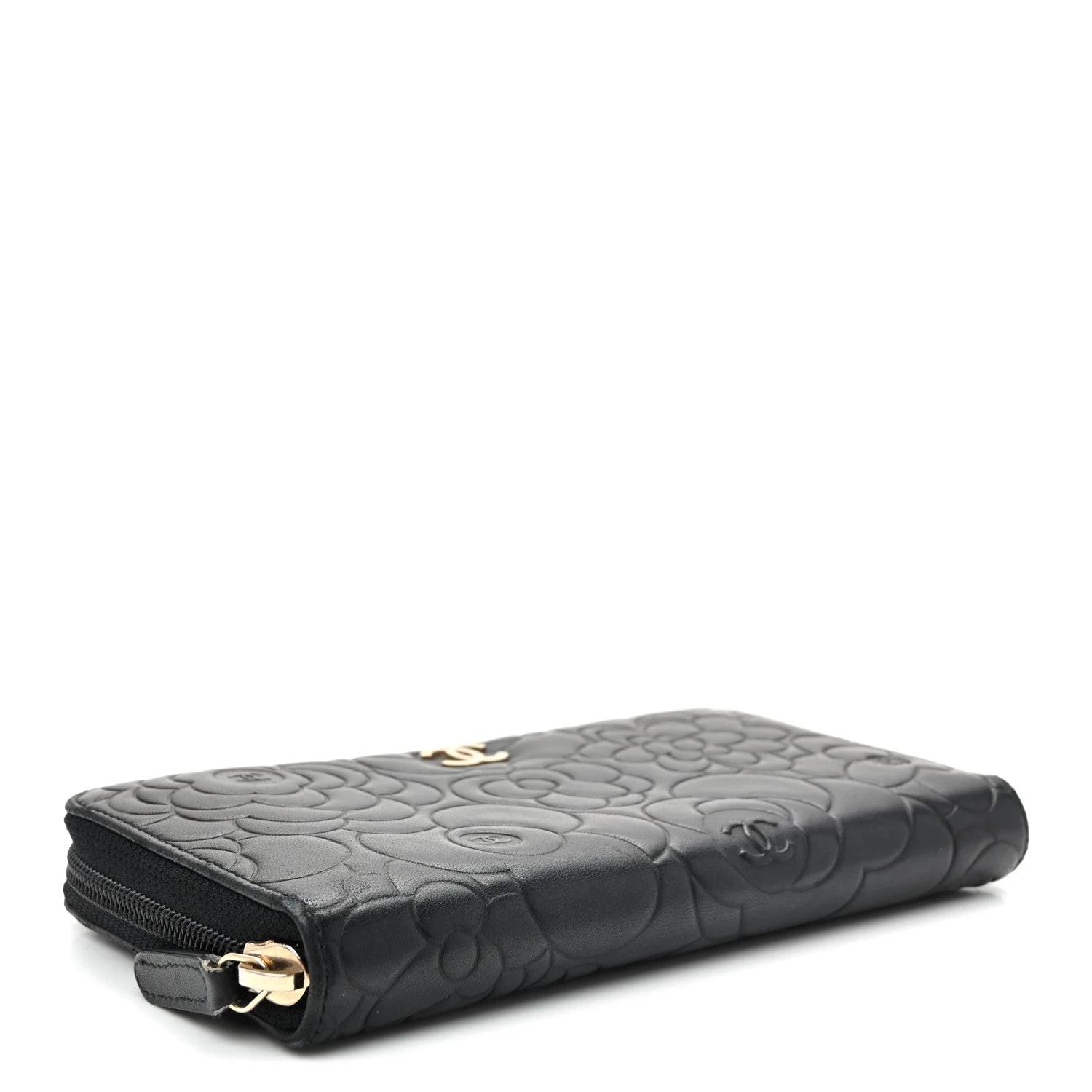 Camellia Embossed Large Zip Around Gusset Wallet 4