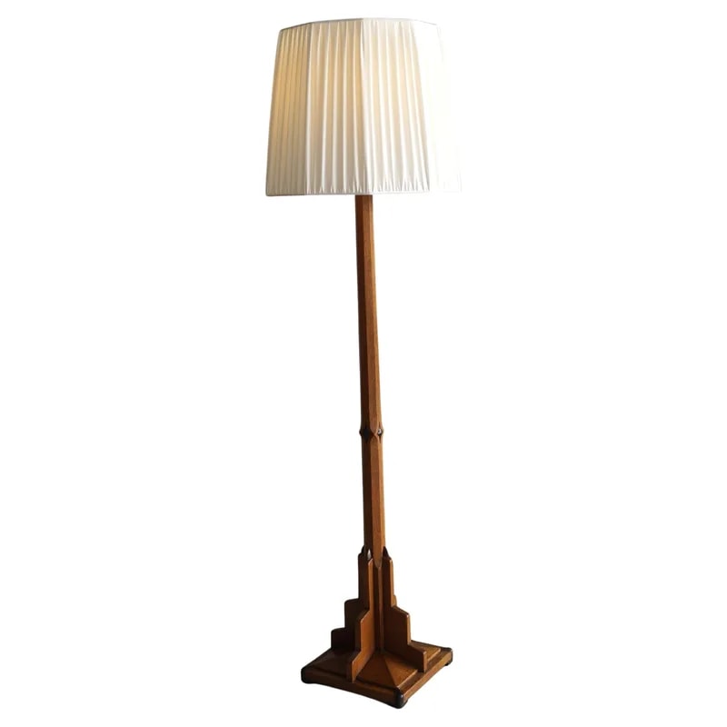 Dutch Art Deco Amsterdam School Floor Lamp in Oak and Macassar Ebony, 1920s — lighting — resale