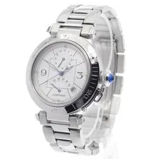 Cartier Pasha 38MM W31037H3 GMT Automatic SS Silver Dial Date Power #C350 2