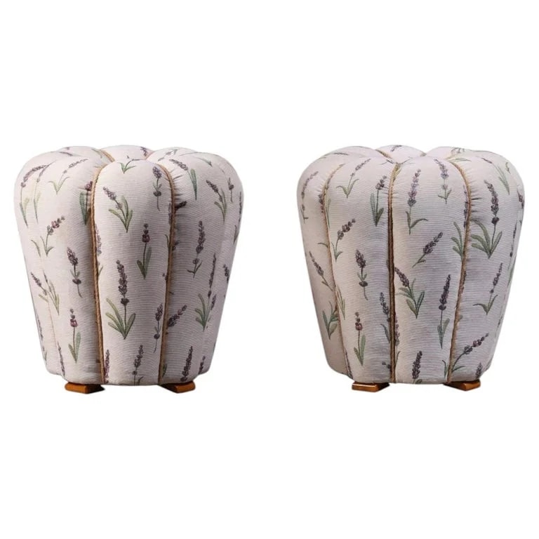 Jindřich Halabala, Up Závody — Jindřich Halabala Pair of Art Deco 'Tulip' Stools in Floral Fabric, 1930s — Furniture — resale