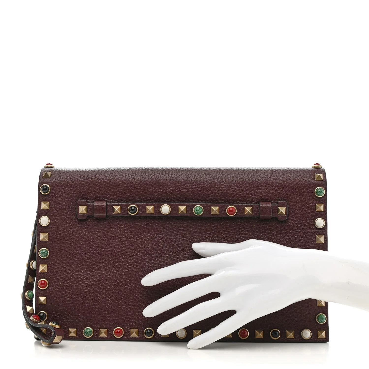 Pebbled Rockstud Rolling Wristlet Rubin 2