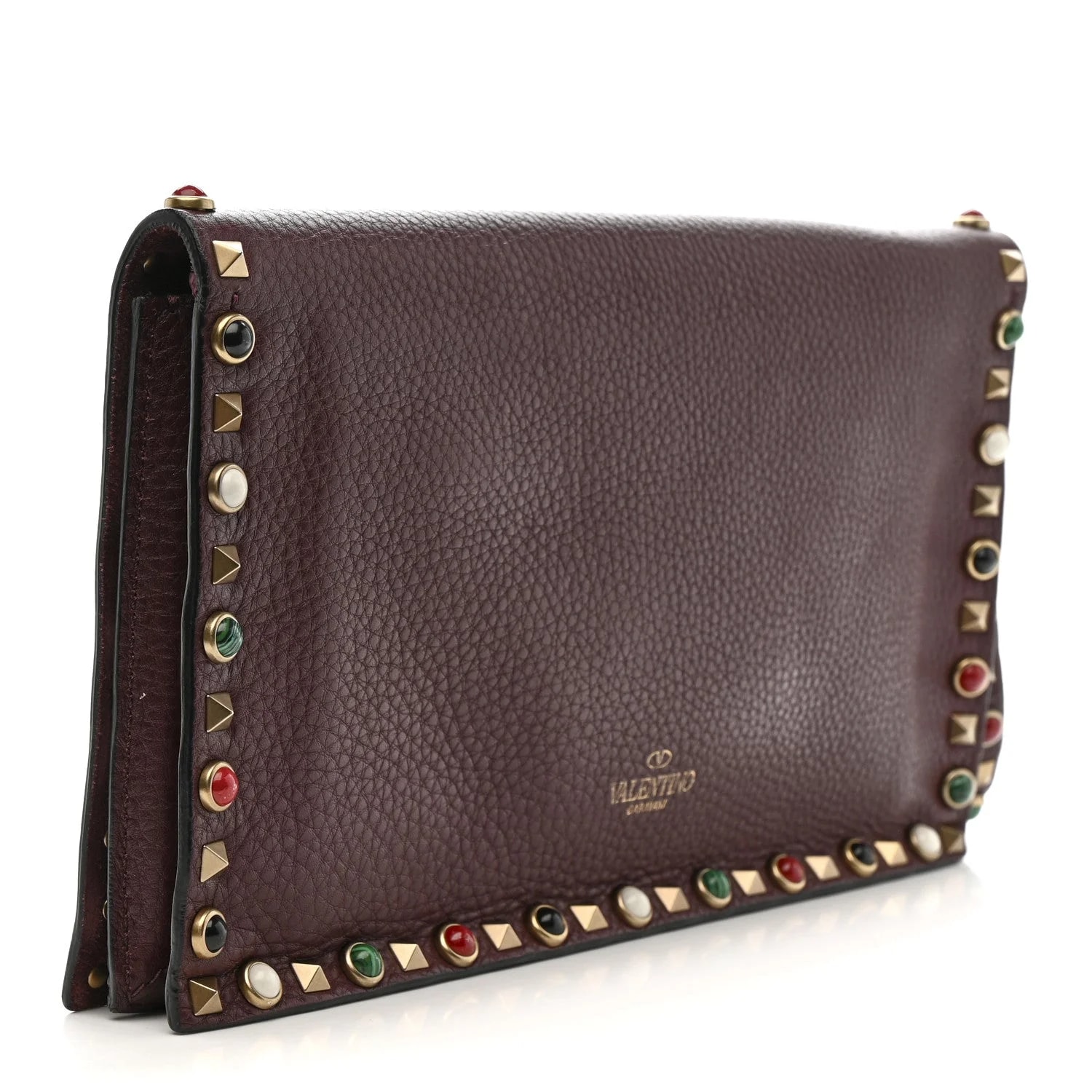 Pebbled Rockstud Rolling Wristlet Rubin 3