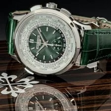 Patek Philippe — 2025 Patek Philippe World Time Flyback Chrono 39.5mm 5930P Platinum Green Dial — Watch — resale