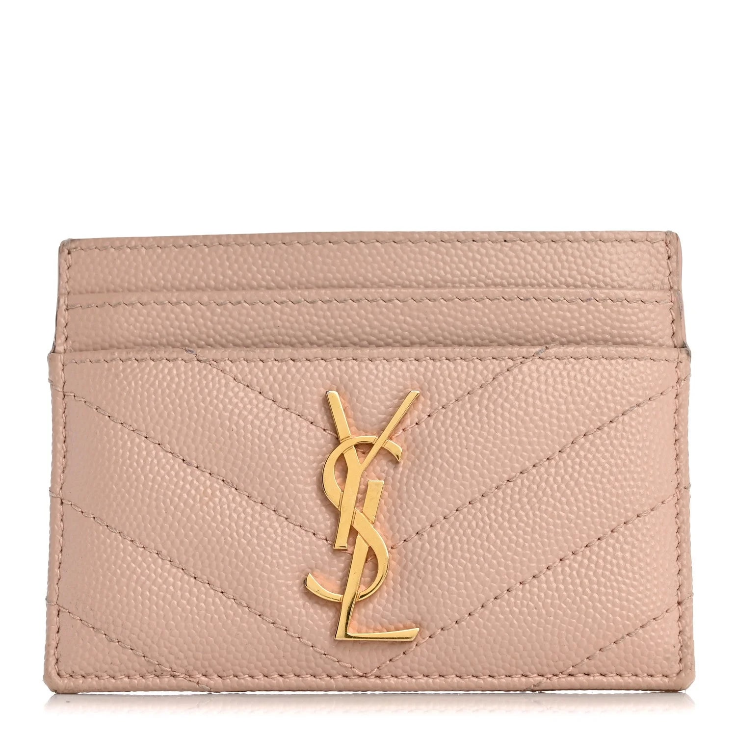 Saint Laurent — Grain de Poudre Chevron Credit Card Case Pale — Accessory — resale
