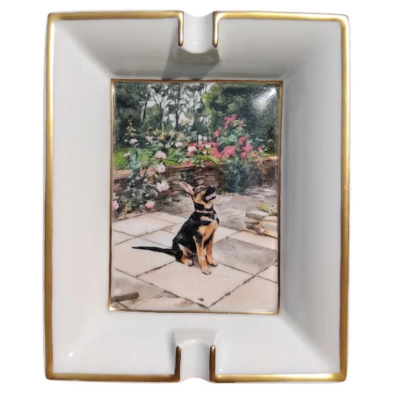Hermès — Hermès German Shepherd Print Cigar Ashtray Change Tray Porcelain Gold — decorative_object — resale
