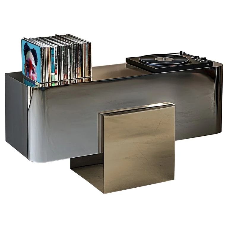 Slash Objects — XS Deck - Home Music Console in Polished Stainless Steel and Brass — Furniture — resale