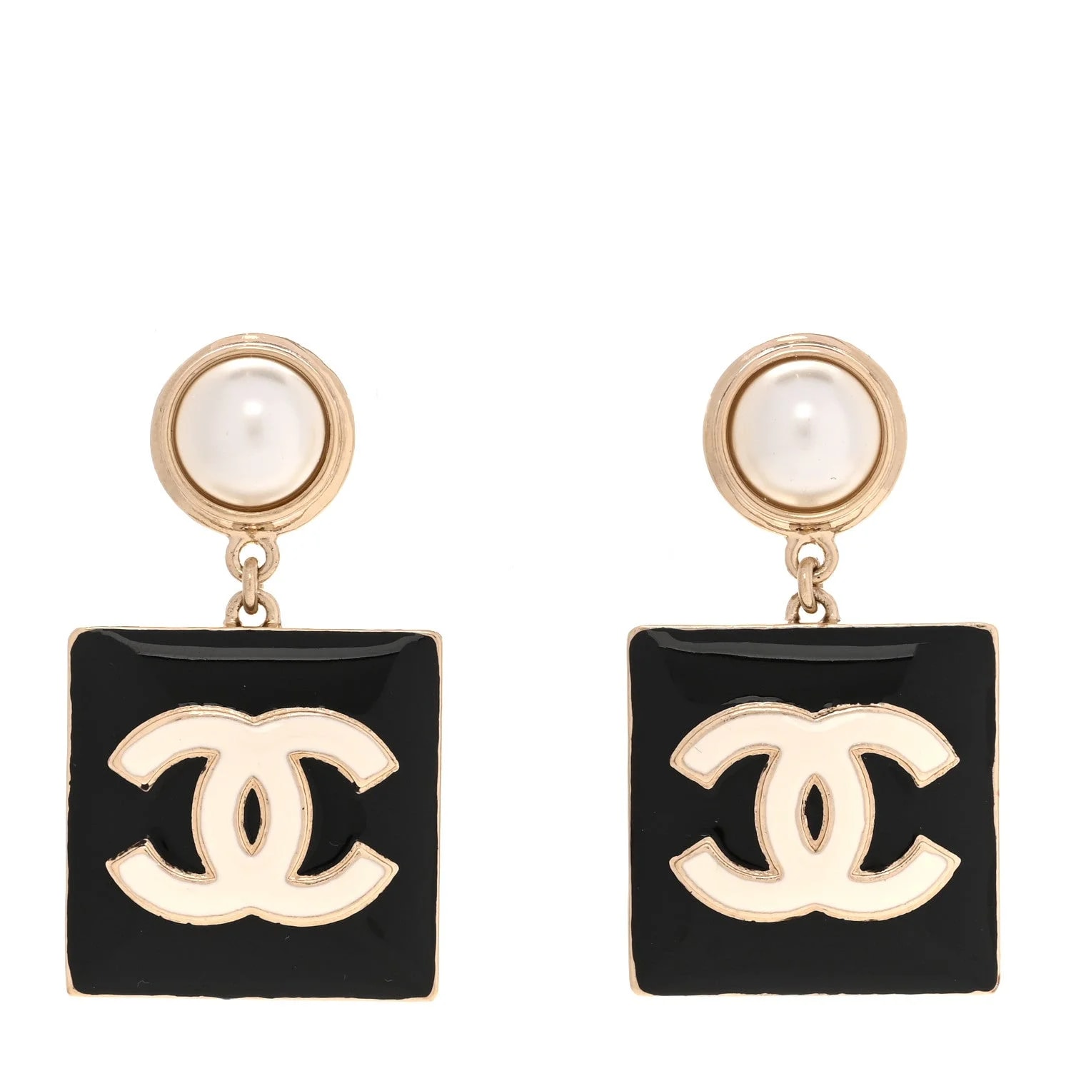 Chanel — Metal Enamel Square CC Drop — Jewelry — resale