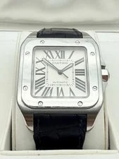 Cartier Santos 100 XL Automatic 38mm Steel White Dial Black Leather Box 2