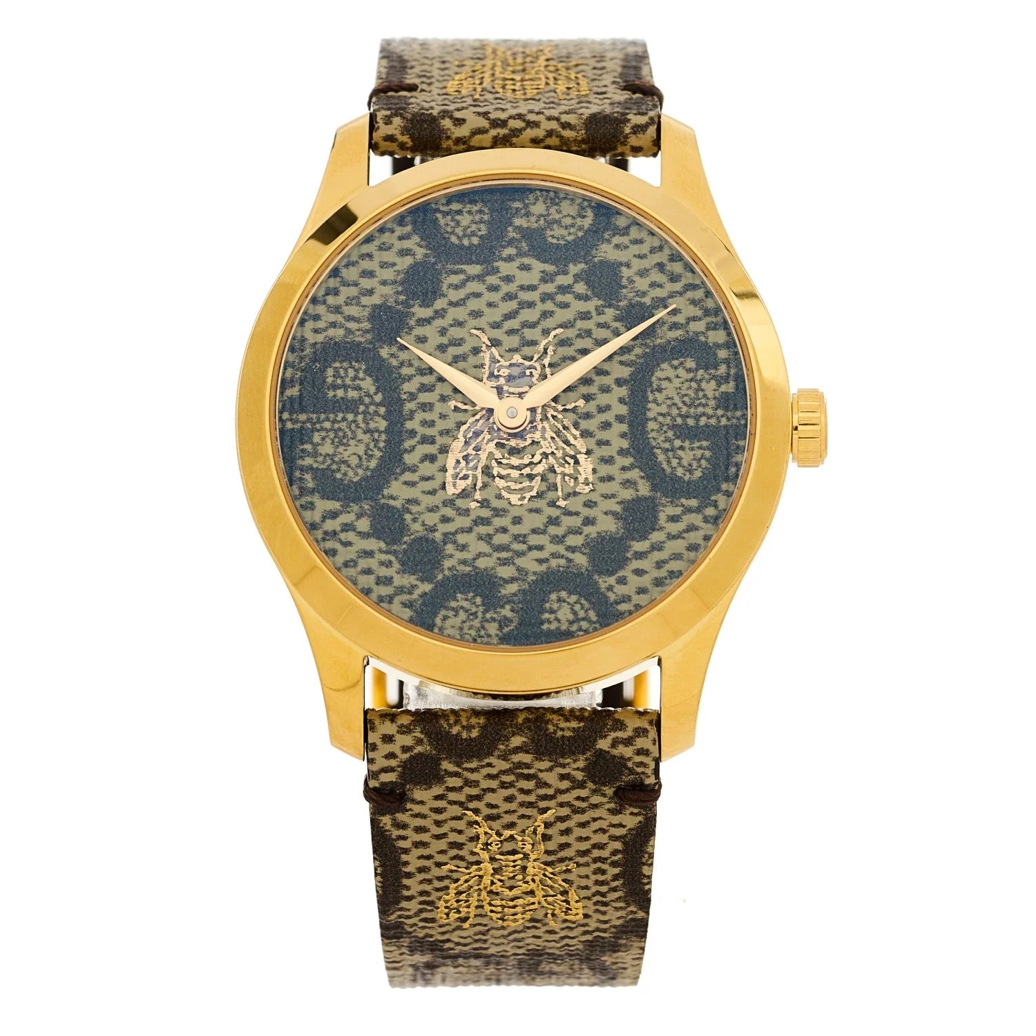 Gucci — Stainless Steel Canvas 38mm G-Timeless GG Supreme Bee Quartz Brown — Watch — resale