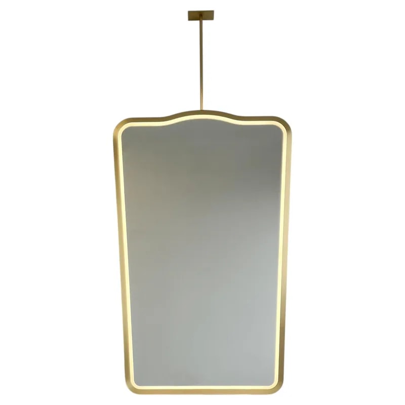Ceiling Suspended Illuminated Mirror with Brass Frame Vintage N4 — decorative_object — resale
