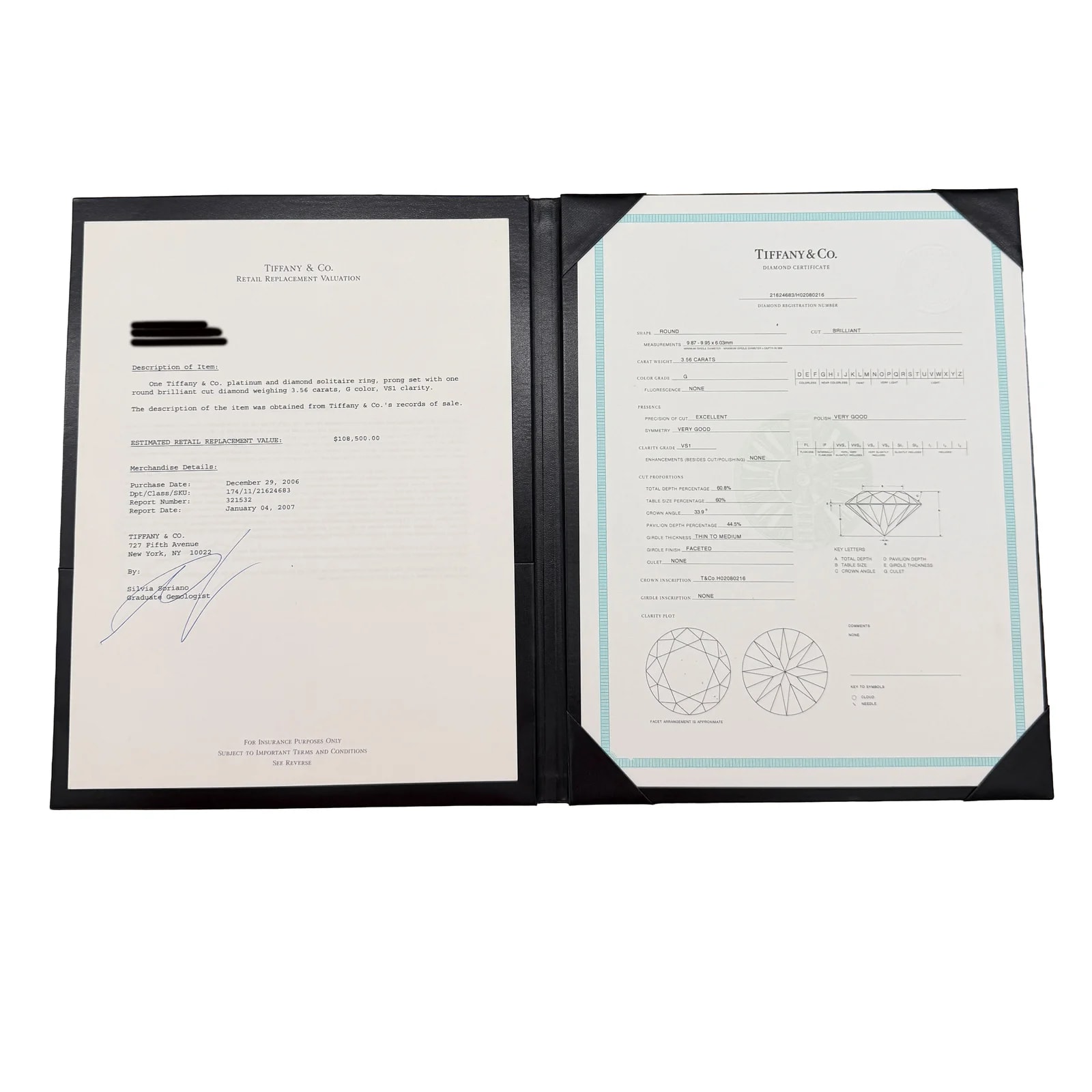 Tiffany & Co. 3.56 Ct Round Brilliant Engagement Ring 950 4