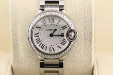 Cartier Ballon Bleu W4BB0015 White Roman Diamond Bezel SS Bracelet 28mm 2