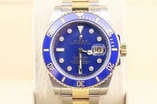 2011 Rolex Submariner 116613LB Blue Diamond Dial TT 18kt Oyster With Papers 40mm 2