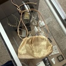 Bottega Veneta — Bottega Veneta Metallic Drawstring Lamb Skin Crossbody — Handbag — resale
