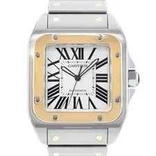Cartier — Cartier Santos 100 W200728G 2656 38mm Silver Dial Steel 18k Yellow Gold — Watch — resale