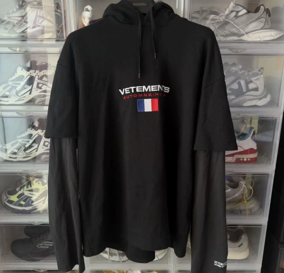 Vetements French Flag Layered Hoodie K63 — streetwear — resale