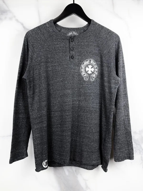 Chrome Hearts — Hearts Horseshoe Button Henley Raglan Tshirt — streetwear — resale