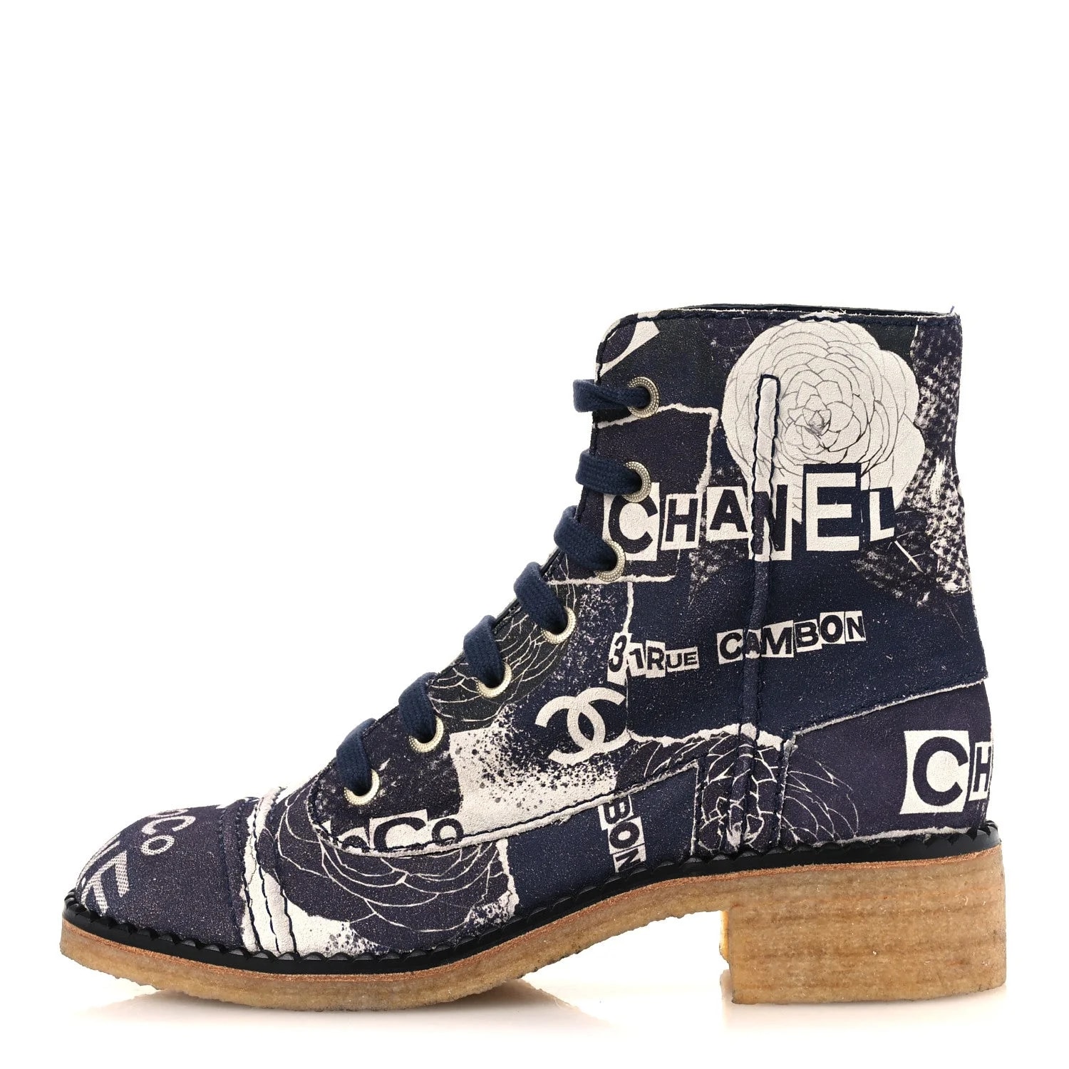 Chanel — Printed CC 31 Rue Cambon Lace Up Combat 39.5 — Designer Shoe — resale