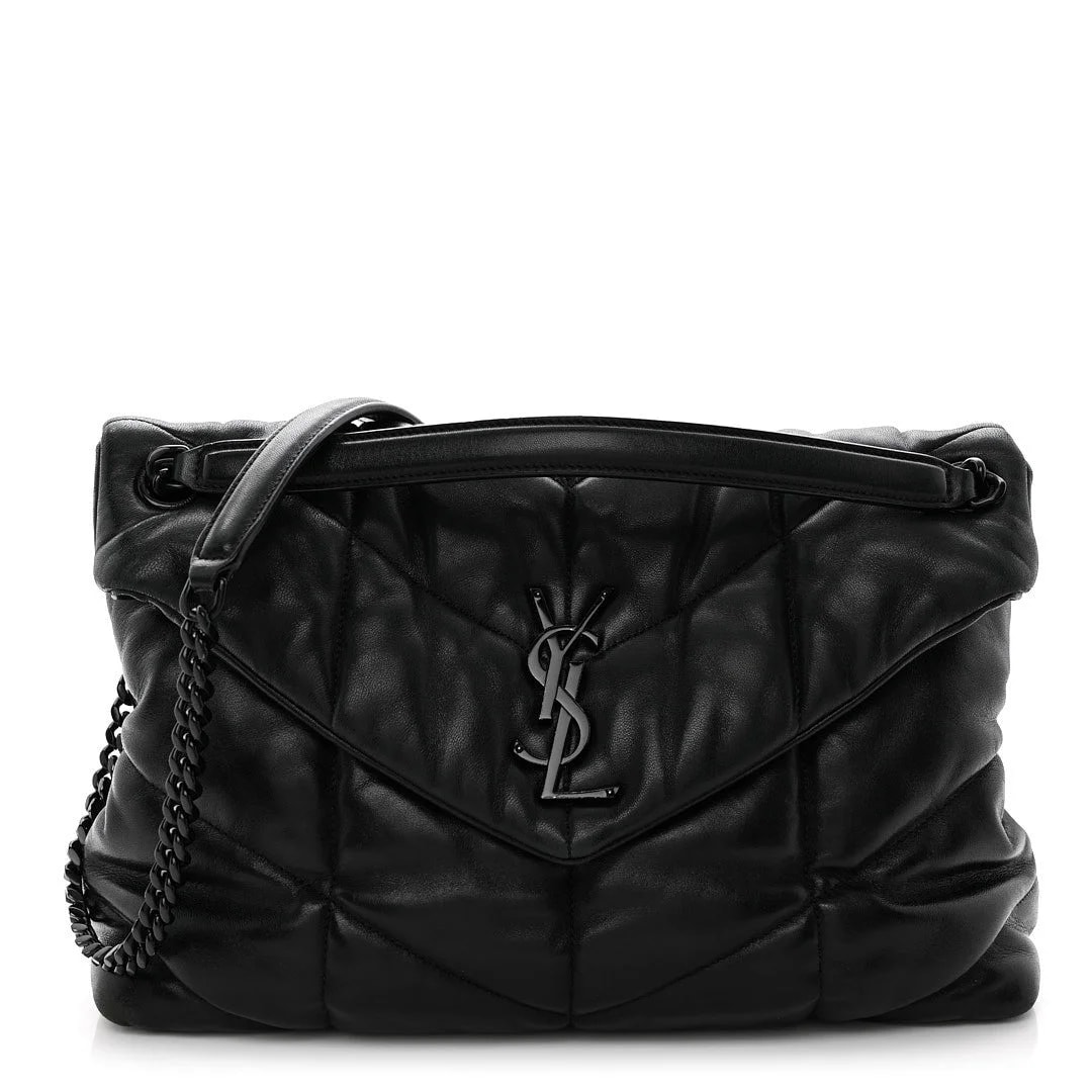 Saint Laurent — Monochrome Small Loulou Puffer Chain Satchel — Handbag — resale