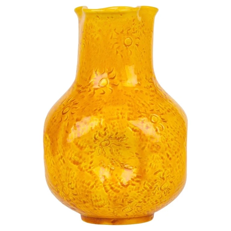 Burmantofts Pottery — Burmantofts Saffron Glazed Sunburst Pattern Dimple Art Pottery Vase — decorative_object — resale