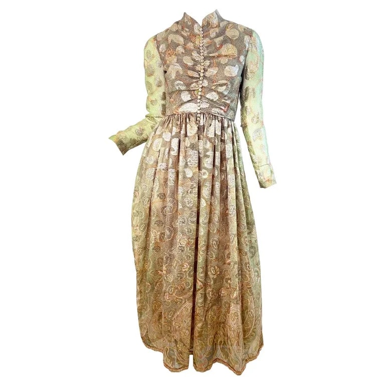George Halley — 1970s George Halley Metallic Paisley Evening Gown High Neck 70s Couture Dress — Clothing — resale