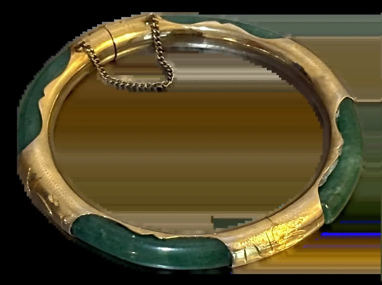 Spinach Jade / Gold Plated Bangle Bracelet — Jewelry — resale