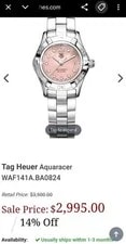 $3500 [N.] Tag Heuer Aquaracer Diamond Pink Dial WAF141A 7.25" 2