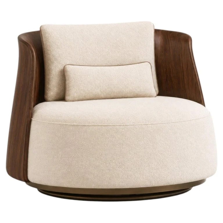 Mondo Design Studio — Como Swivel Lounge With Sculptural Back and Textured Upholstery — Furniture — resale