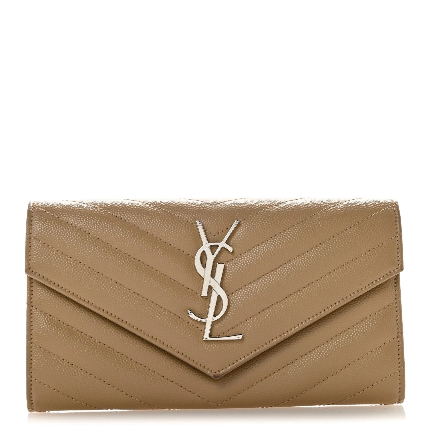Saint Laurent — Grain de Poudre Chevron Flap Wallet Dark — Accessory — resale