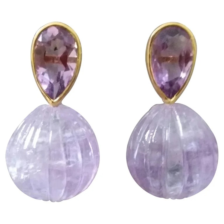 Tutti Frutti Jewellery — Pear Shape Faceted Amethysts Bezel Engraved Drops Stud — Jewelry — resale