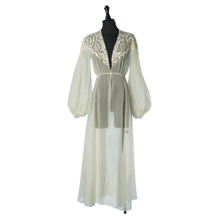 Off-White — Off-white Cotton Veil Deshabillé With Thread Embroidery Circa 1930 — Designer Shoe — resale