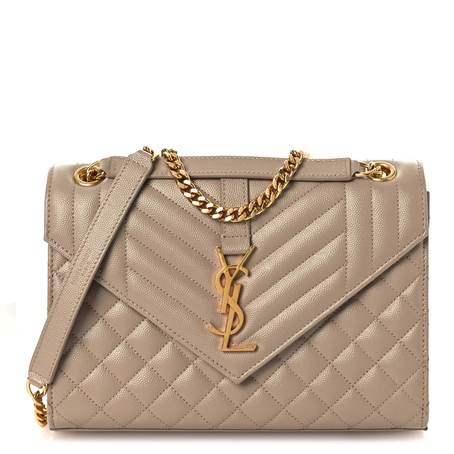 Saint Laurent — Grain de Poudre Textured Mixed Medium Triquilt Satchel Dark — Handbag — resale