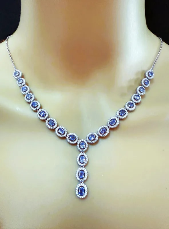 New 4.18 Carat Tanzanite Diamond Cut Sapphire Sterling Necklace 18-20 Inches — Jewelry — resale