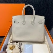 Hermes Birkin 25 Top Handle White Gold Classic D 2